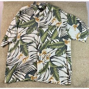 Vintage Diamante Hawaiian Shirt Mens XL Button Down Short Sleeve Rayon Floral